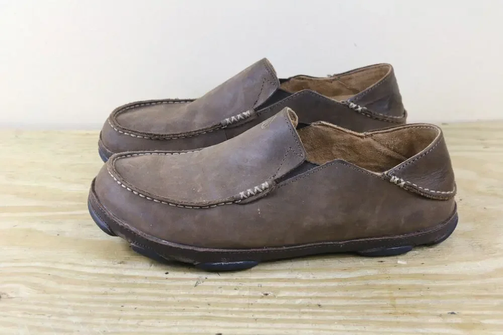 Olukai Shoes Mens 10 Brown Leagther Moloa Slip On Moccasins